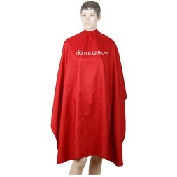 AA01Red Пеньюар для стрижки DEWAL "Логотип", полиэстер, красный 128х146 см. на крючках