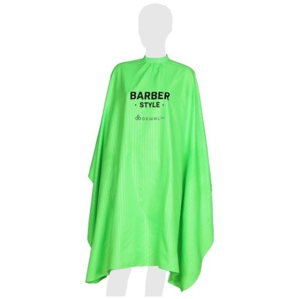 AA02BS GREEN Пеньюар для стрижки DEWAL "BARBER STYLE "NEON , полиэстер, полоска  140х158 см, на крючках