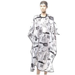 AE02W Пеньюар для стрижки DEWAL &quot;BARBER STYLE&quot;, полиэстер, c рисунком , белый , 128х150 см, на крючках