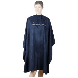 AA01Blue Пеньюар для стрижки DEWAL "Логотип", полиэстер, синий 128х146 см, на крючках