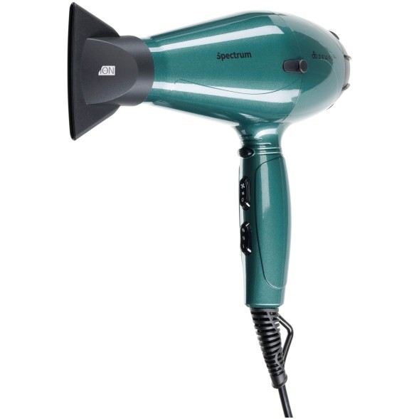 Фен DEWAL SPECTRUM, изумрудный, вес 600гр, 2200Вт, ионизация, 2 нас, провод 3м
