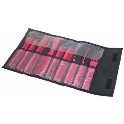 CO-9-RED Набор расчесок DEWAL в черном чехле, красный 9 шт.