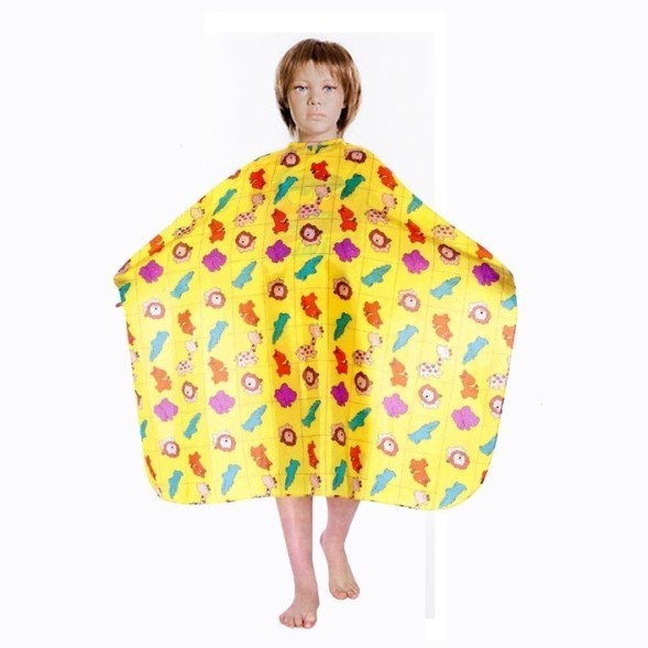 AP28 Пеньюар для стрижки DEWAL "Зоопарк"детский, полиэстер,желтый 95х120см, на крючках
