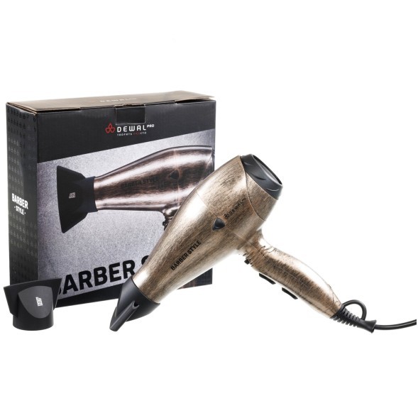 Фен DEWAL PRO BARBER STYLE, бронзовый, вес 570гр, 2200Вт, ионизация, 2 насадки, провод 3м