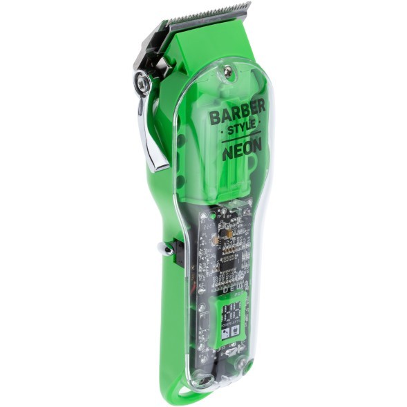 Green Машинка для стрижки DEWAL PRO BARBER STYLE NEON GREEN, аккум\сет, 6000 об\мин, нож 45 мм, 0,8 - 2,0 мм, 6 нас  03-081