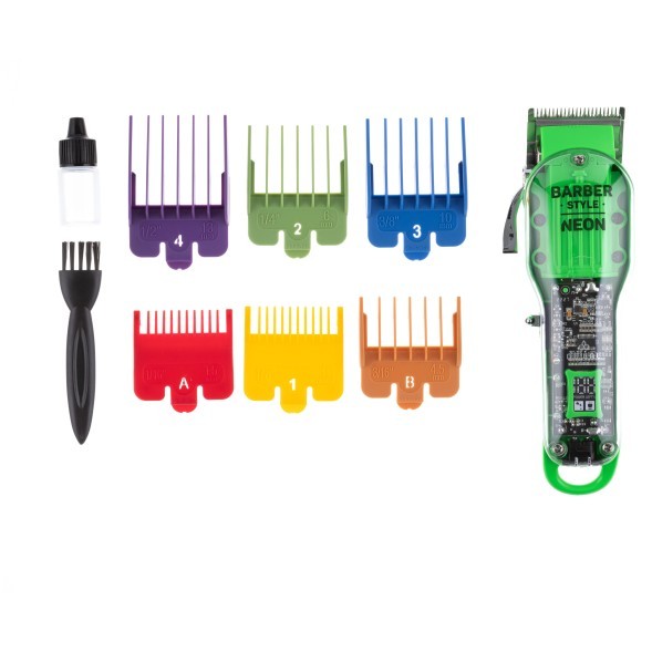 Green Машинка для стрижки DEWAL PRO BARBER STYLE NEON GREEN, аккум\сет, 6000 об\мин, нож 45 мм, 0,8 - 2,0 мм, 6 нас  03-081