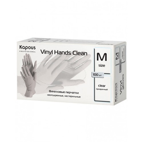 Виниловые перчатки неопудренные, нестерильные «Vinyl Hands Clean» Kapous, прозрачные, 100 шт., M