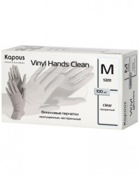 Виниловые перчатки неопудренные, нестерильные «Vinyl Hands Clean» Kapous, прозрачные, 100 шт., M