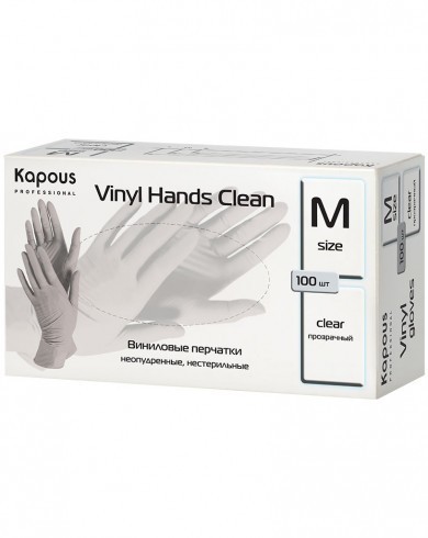Виниловые перчатки неопудренные, нестерильные «Vinyl Hands Clean» Kapous, прозрачные, 100 шт., M