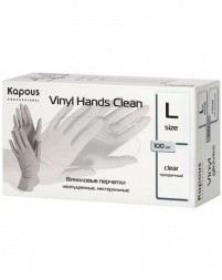 Виниловые перчатки неопудренные, нестерильные «Vinyl Hands Clean» Kapous, прозрачные, 100 шт., L