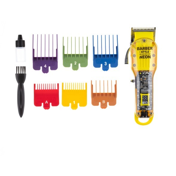 Yellow Машинка для стрижки DEWAL PRO BARBER STYLE NEON YELLOW, аккум\сет, 6000 об\мин, нож 45 мм, 0,8 - 2,0 мм, 6 нас  03-081