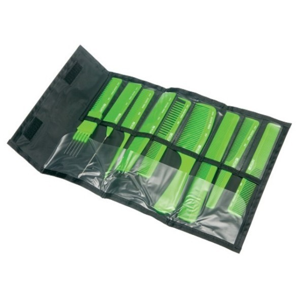 CO-9-Light Green Набор расчесок DEWAL в черном чехле, салатовый, 9 шт
