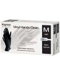 Виниловые перчатки неопудренные, нестерильные «Vinyl Hands Clean» Kapous, черные, 100 шт., М