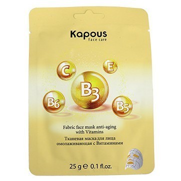Тканевая маска для лица омолаживающая с Витаминами Kapous, 25 г