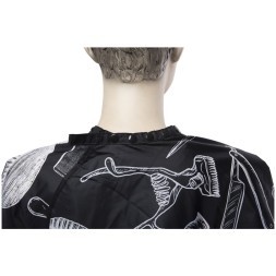 AE02B Пеньюар для стрижки DEWAL "BARBER STYLE", полиэстер, c рисунком , черный, 128х150 см, на крючках