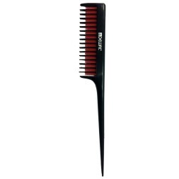 Расческа для начеса DEWAL с пластиковым хвостиком, 3-х рядная, черная с красным, 20,5см