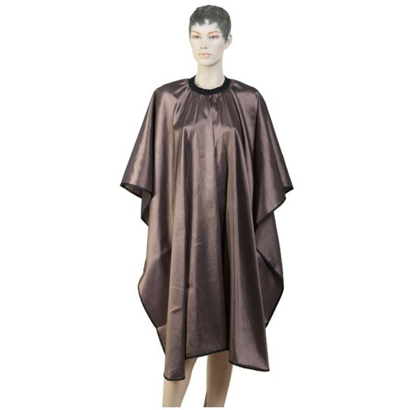 AA04Brown Пеньюар для стрижки DEWAL&quot;Глянец&quot;, полиэстер, коричневый 128х146 см, на крючках