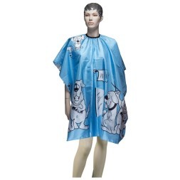 AP90A23 Пеньюар для стрижки DEWAL "Собачки"детский, полиэстер, синий 95х120см, на крючках