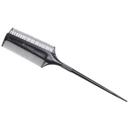 Расческа для начеса DEWAL с пластиковым хвостиком, черная с белой нейлоновой щетиной