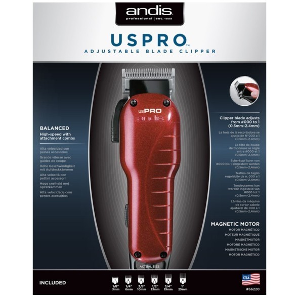 66220 US-1 Машинка для стрижки волос Andis USPRO, 0,5-2.4 мм, сетевая, 8W,6 нас.